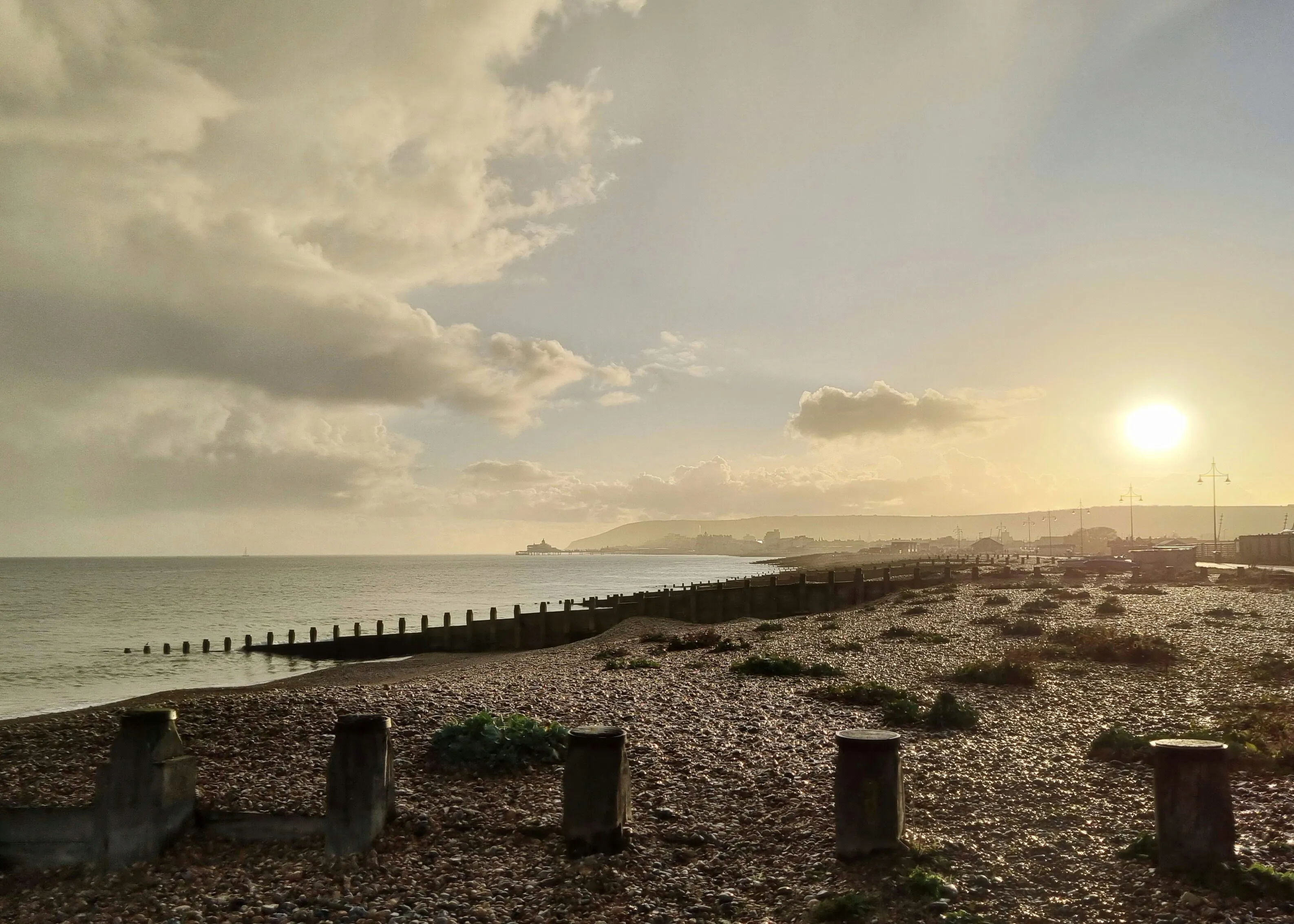 Sunset over Eastbourne beach