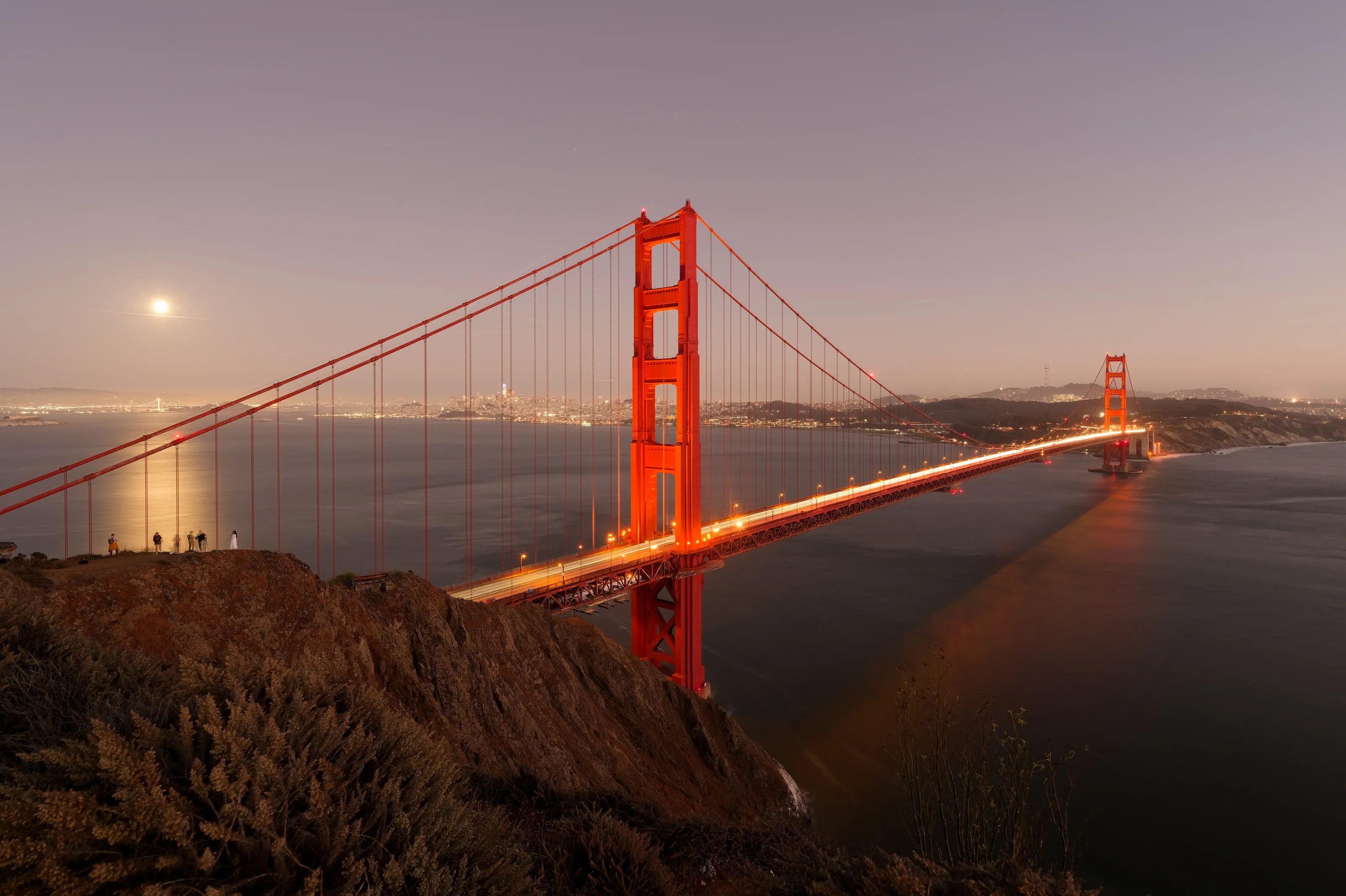 The Golden Gate Bridge at sunset