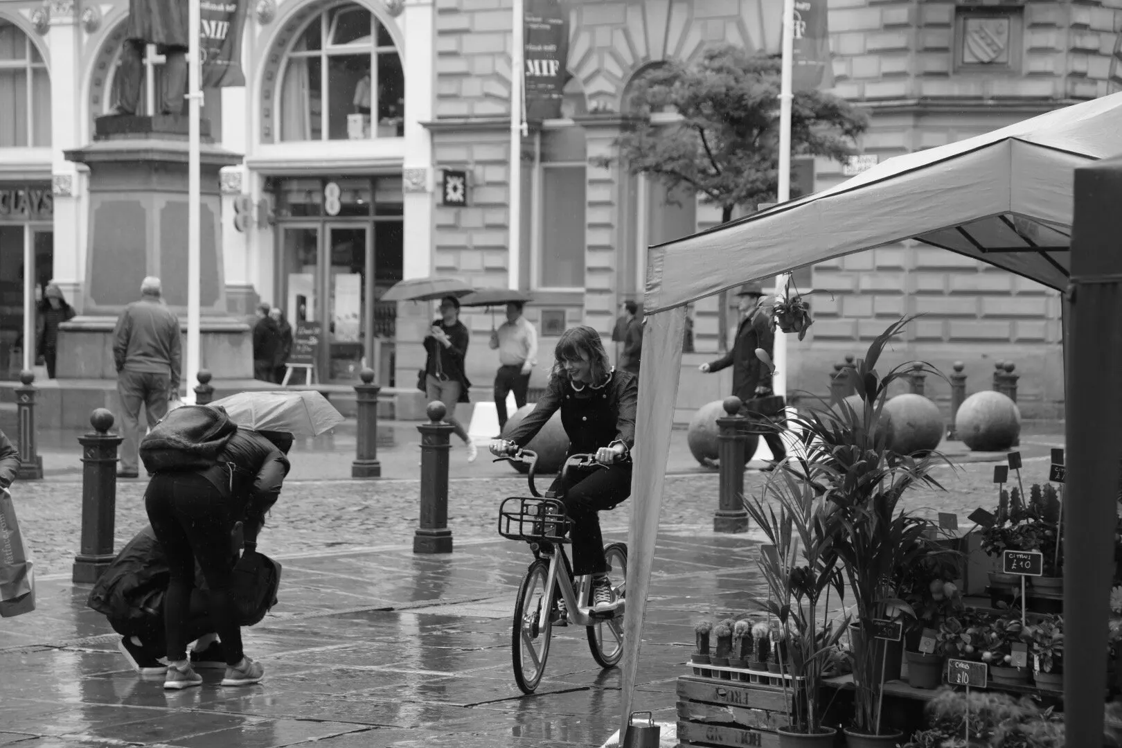 People in the rain