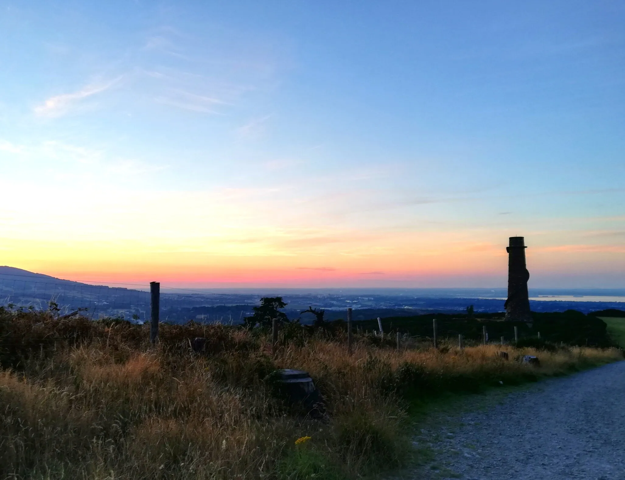 Mountain view of sunset over Dublin, Ireland.