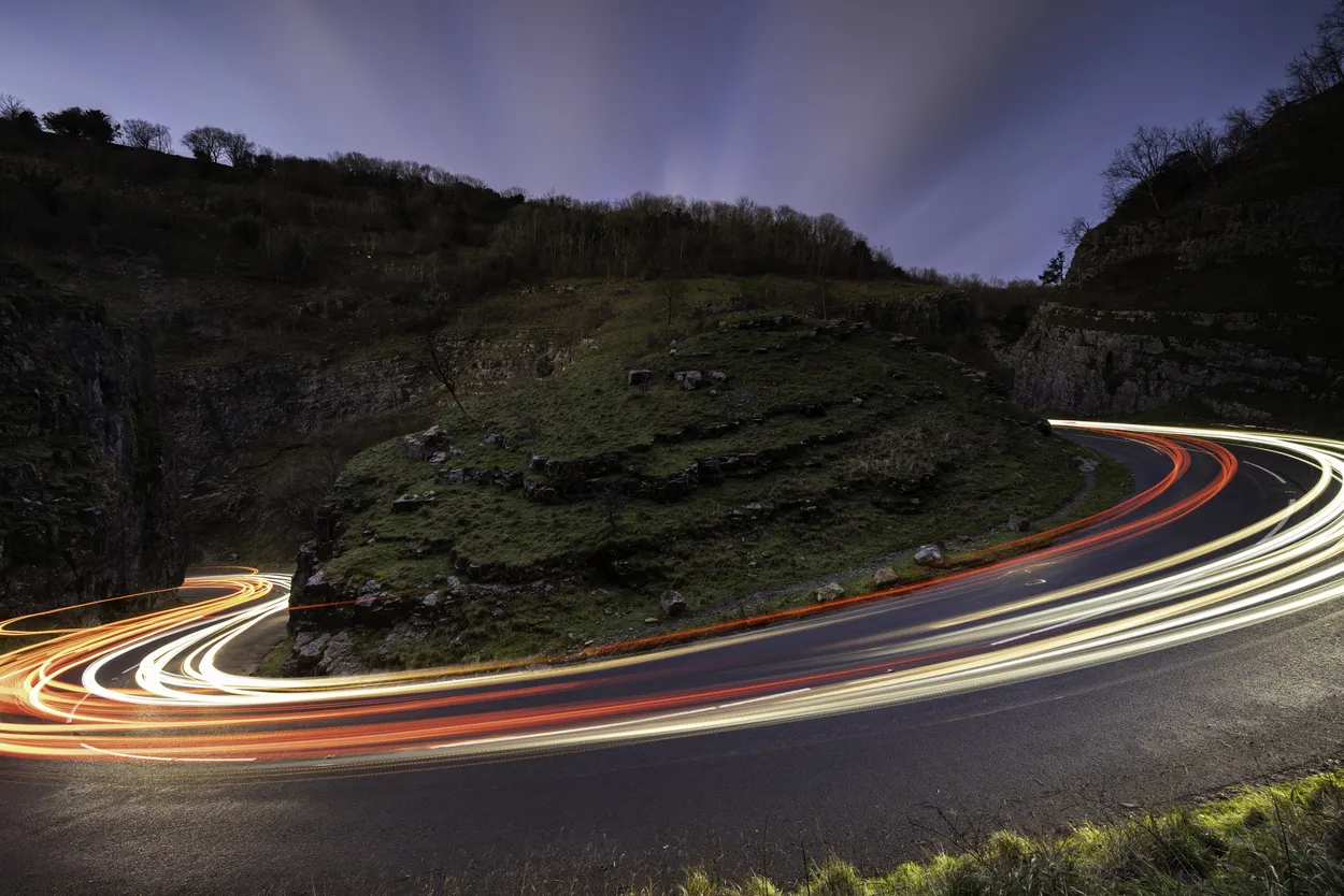 Cheddar Gorge Hairpin Curve in Somerset During Blue Hour
