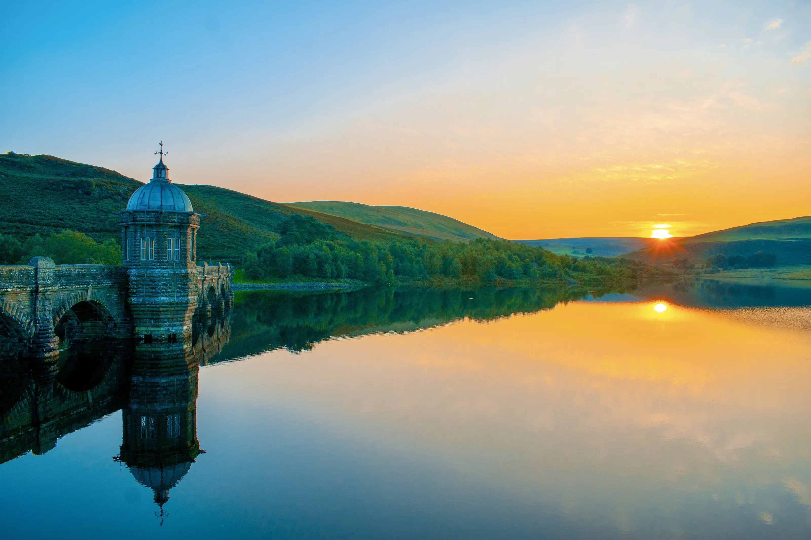 Reflections on sunset reservoir
