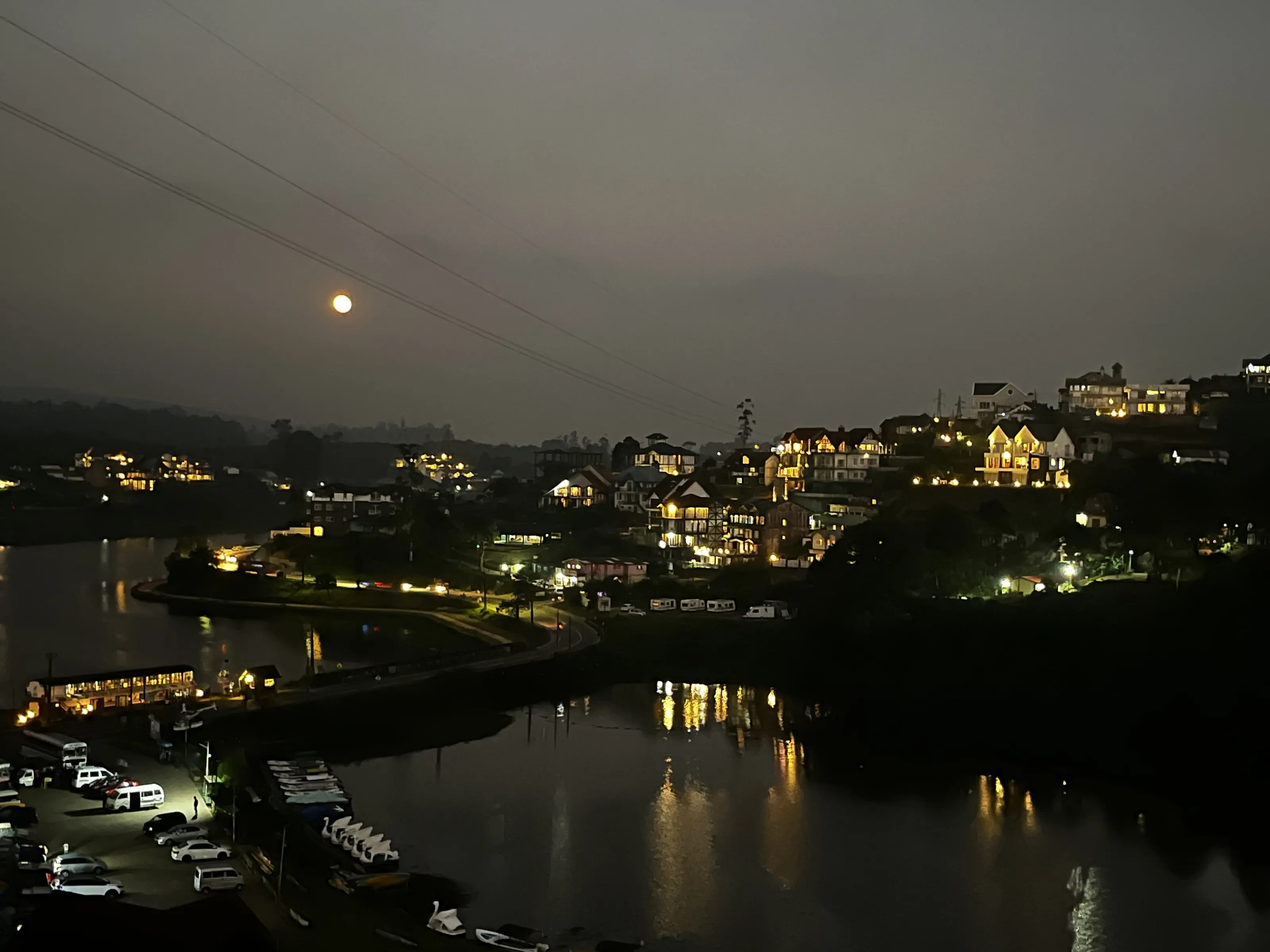 Lake view under the moon