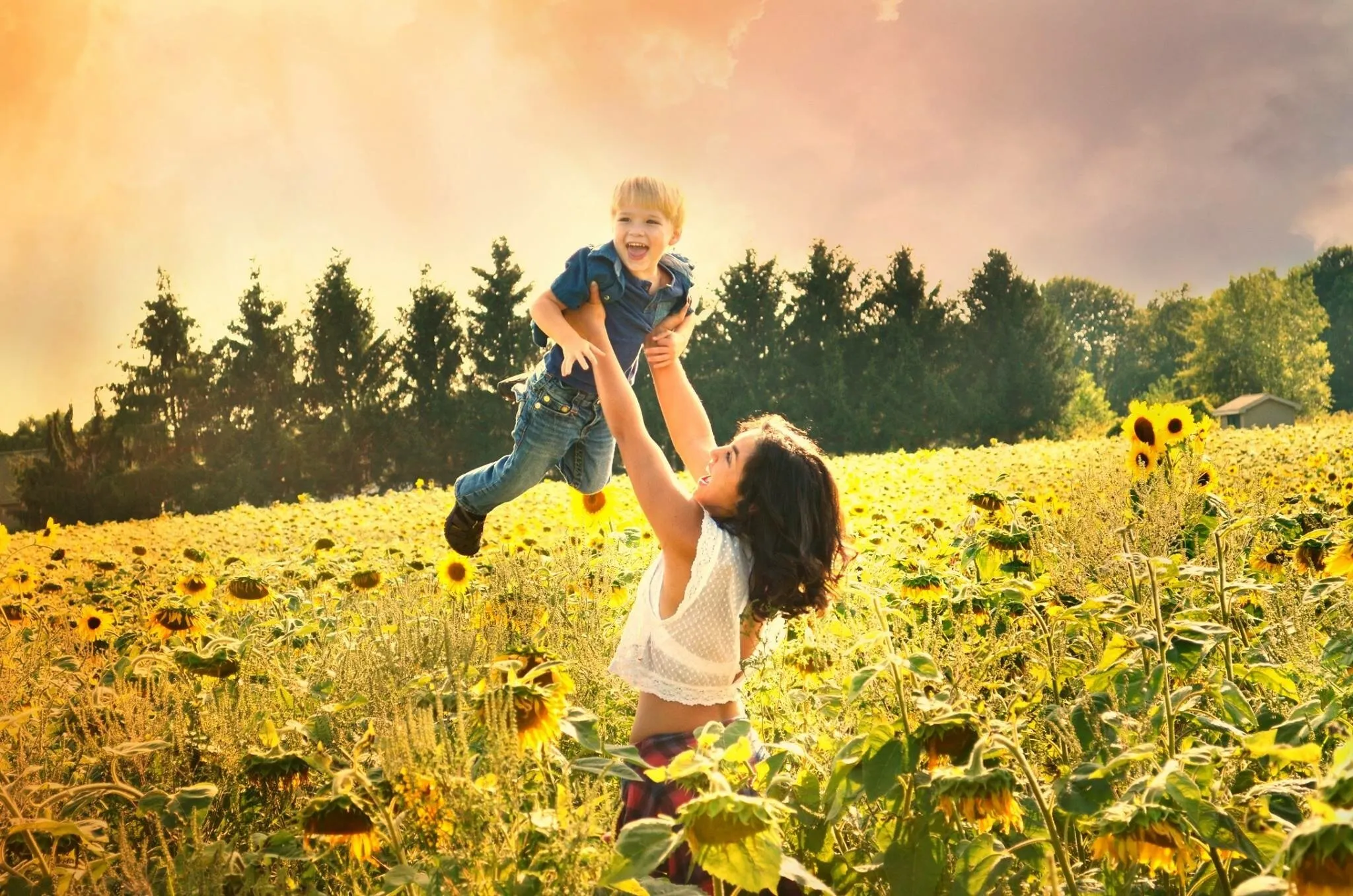 Kids in a sunflower field