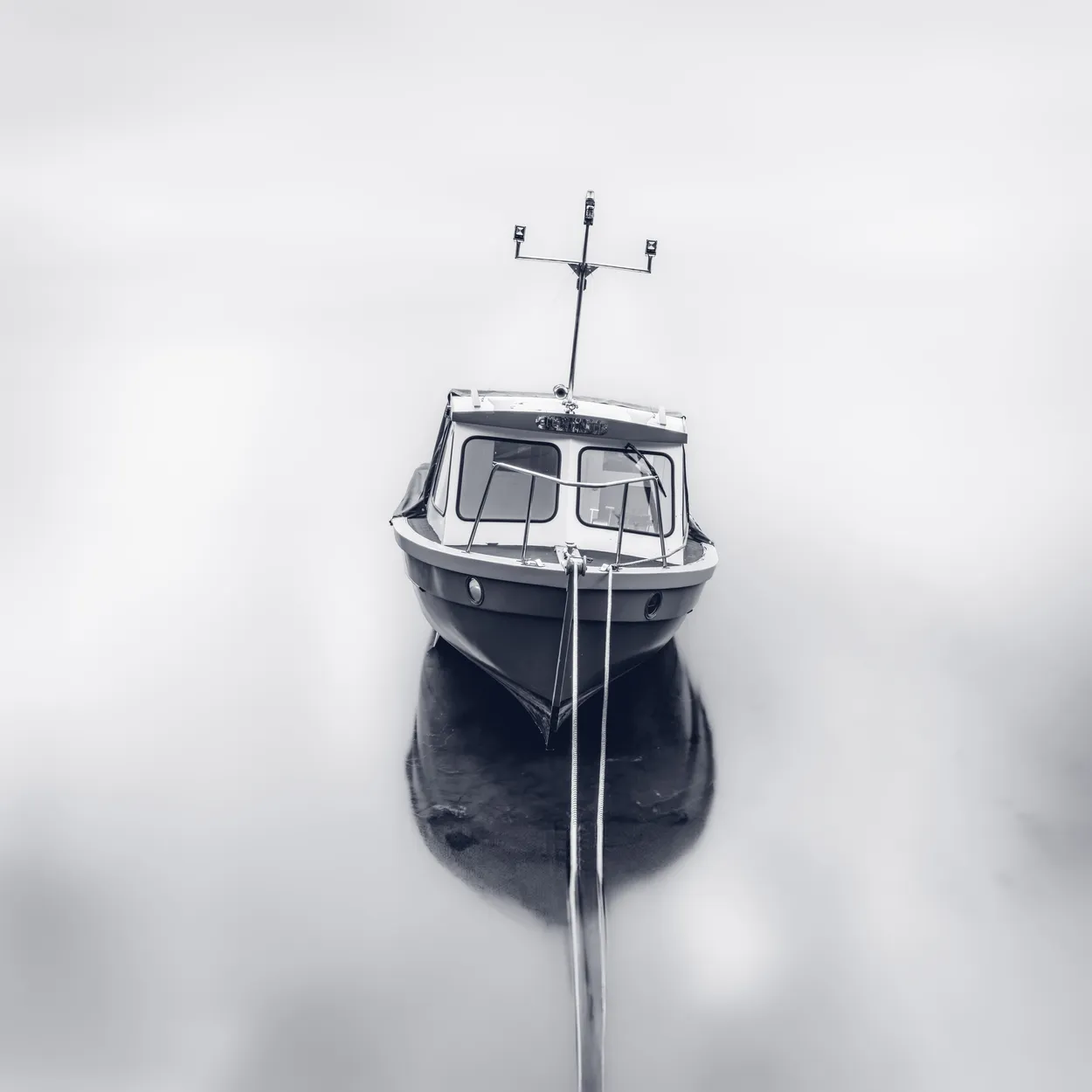 Slow exposure boat in black and white fine art style