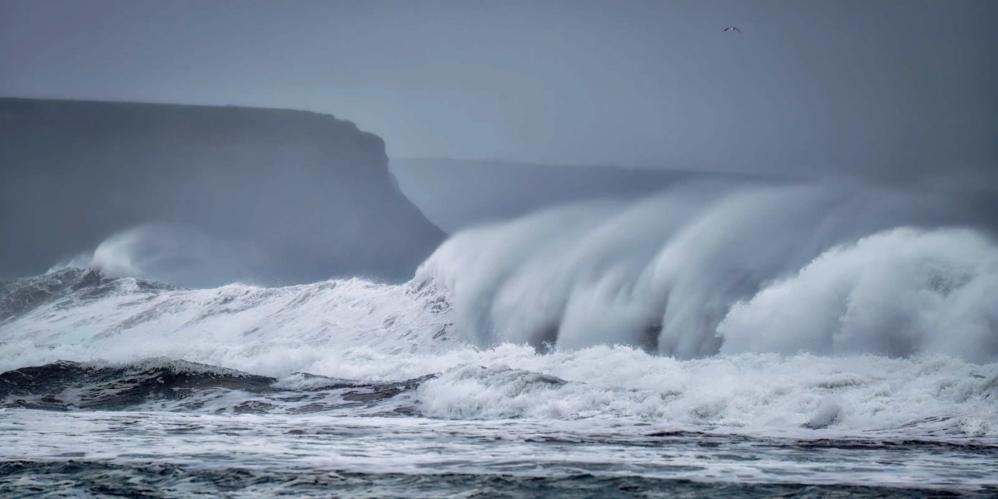 Big waves looking towards Portreath Cornwall england uk