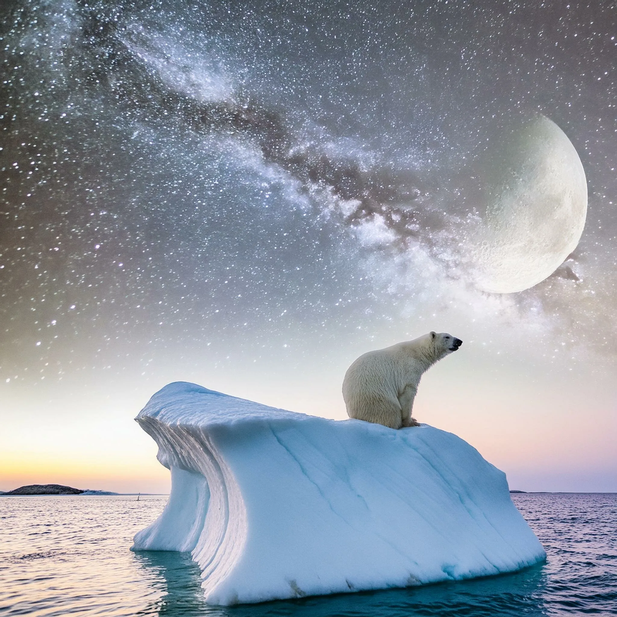 Polar Bear and Stellar Night Sky