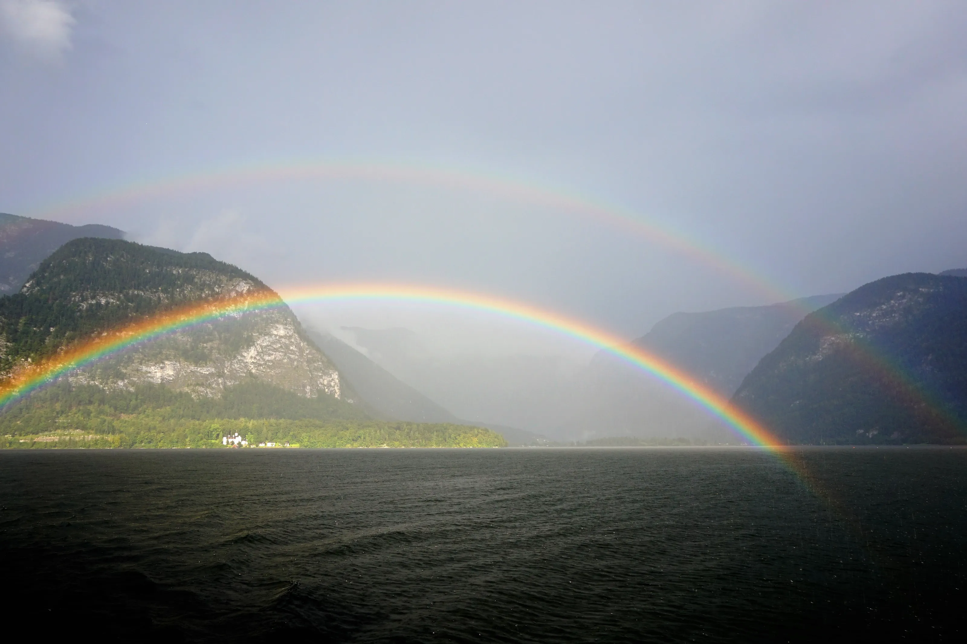 Double rainbow in Hallstatt, Austria.